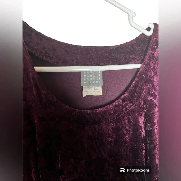 90s Rabbit Rabbit Rabbit Burgundy Velvet;Crinkle Texture Dress with Empire Waist - Picture 3 of 4